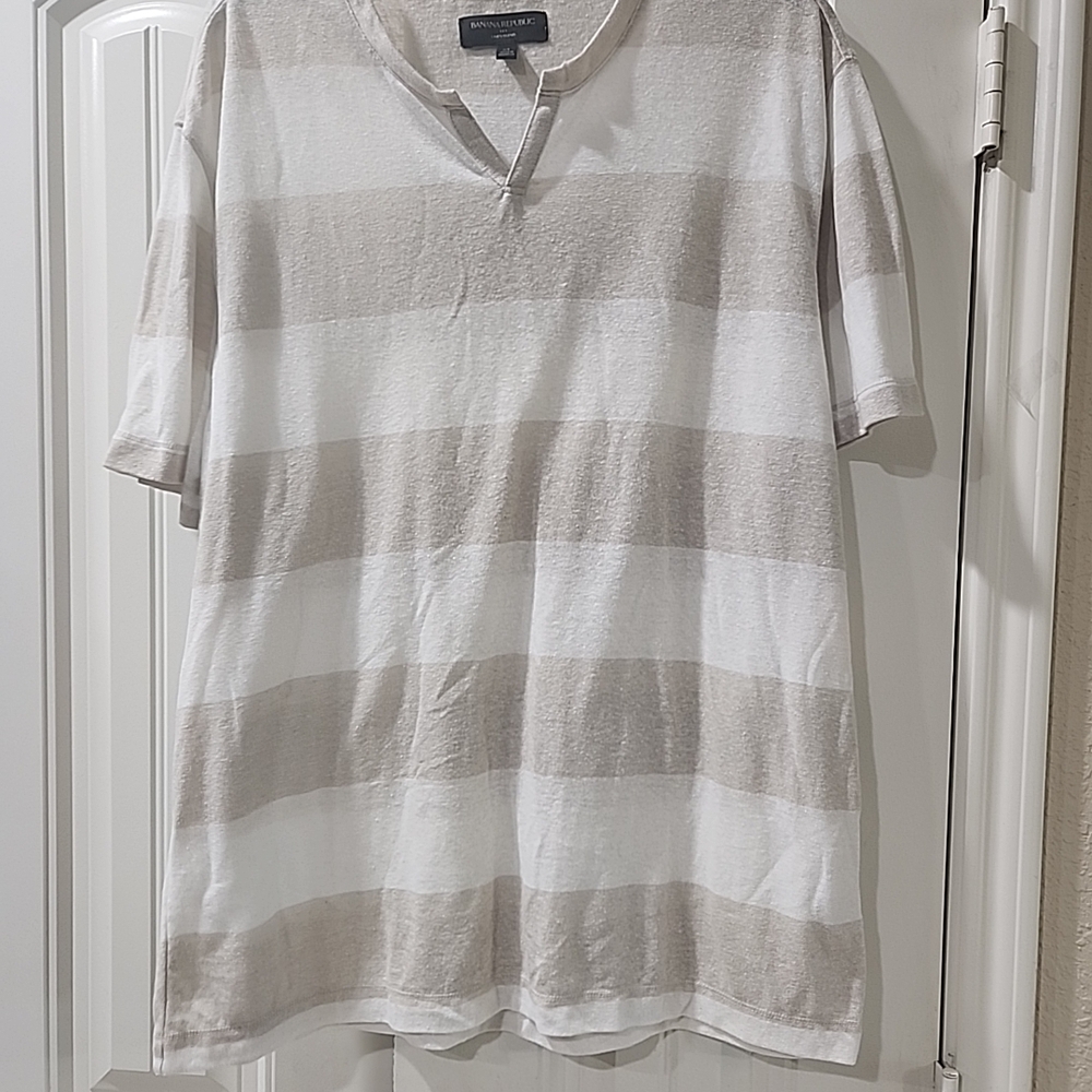Banana Republic Beige and White Striped Tee